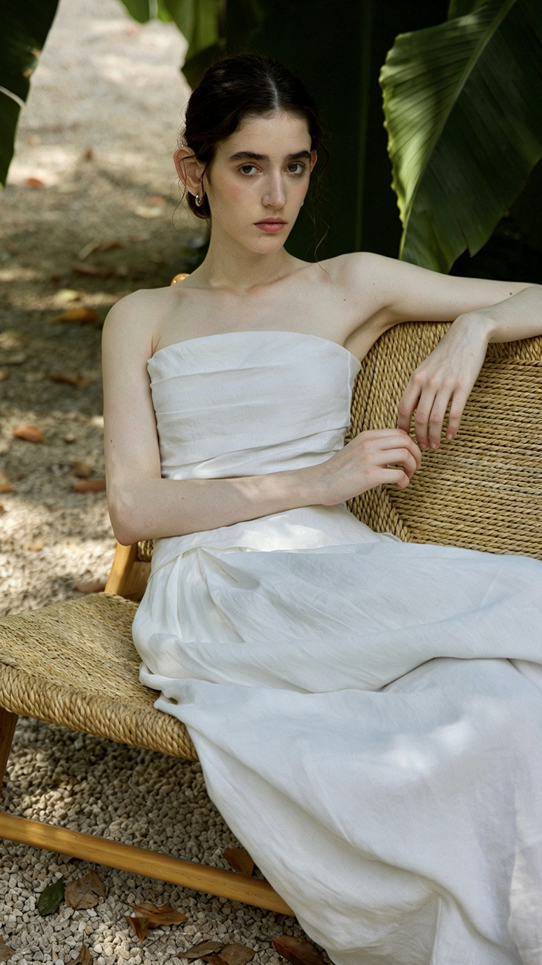Women's French-style linen strapless top and maxi skirt set