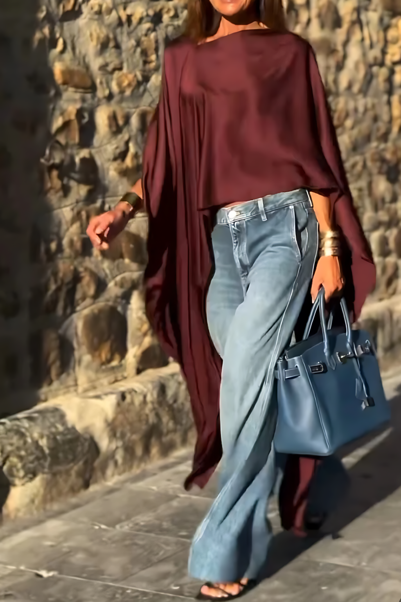 Women's fashionable irregular solid color pullover top