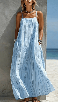 Women's Striped Creative Casual Vacation-Style Sleeveless Strappy Dress