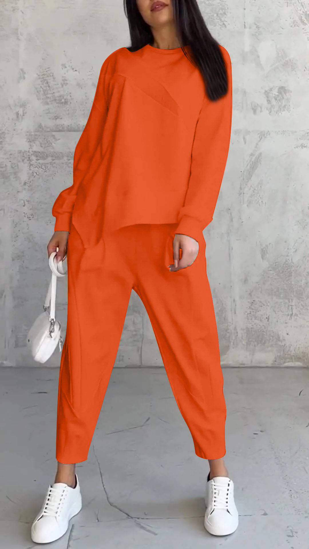 Women's Loose Crew Neck Long Sleeve Sweatshirt and Harem Pants Set