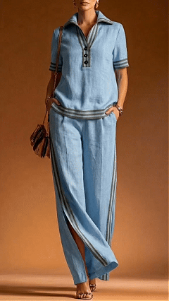 Women's Linen V-Neck Casual & Comfortable Two-Piece Top Set