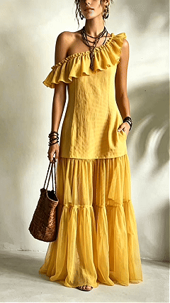 Women's Sleeveless Asymmetrical-Neck Dress with Ruffle Splicing
