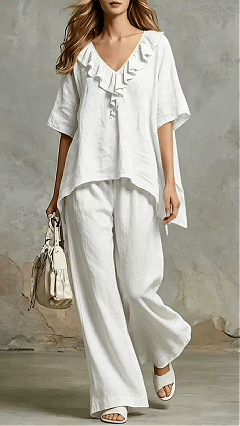 Women's Loose-Fit V-Neck Pullover & Cotton Casual Two-Piece Set
