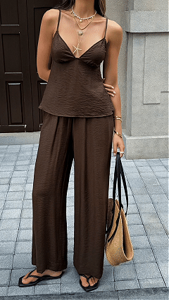 Women's Vacation-Style "Hot Girl" Two-Piece Set: Spaghetti Strap Top & Trousers