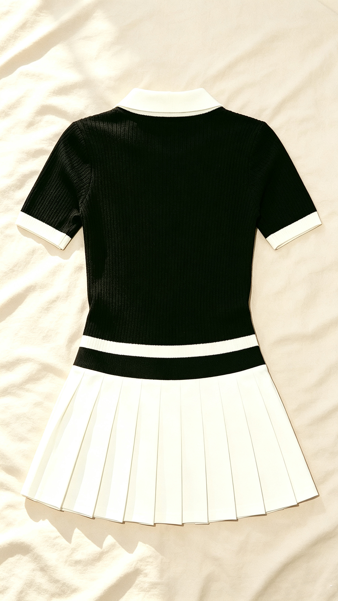 Women Tennis Two Piece Set Contrast Polo Top Pleated Skirt Outfit