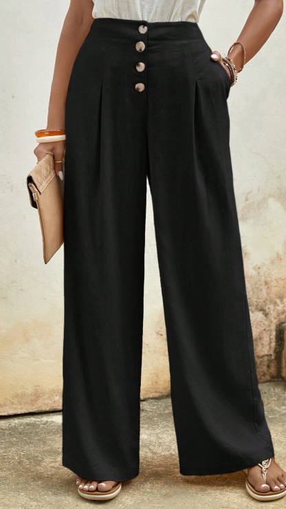 Women's Cotton Blend Pleated High Waist Wide Leg Pants