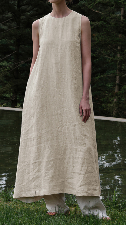 Women's French-style sleeveless open-back cutout dress with a pastoral aesthetic.