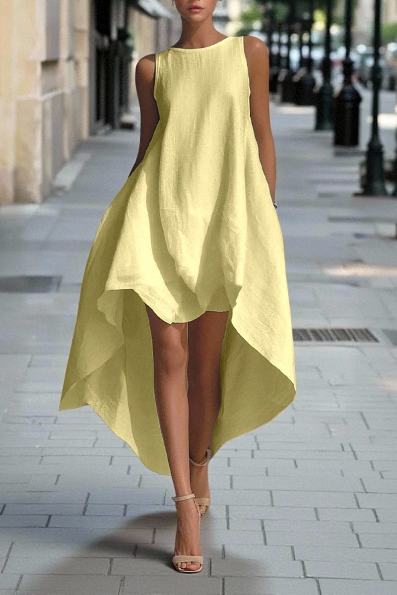 Women's Cotton-Linen Sleeveless Asymmetrical Resort Wear