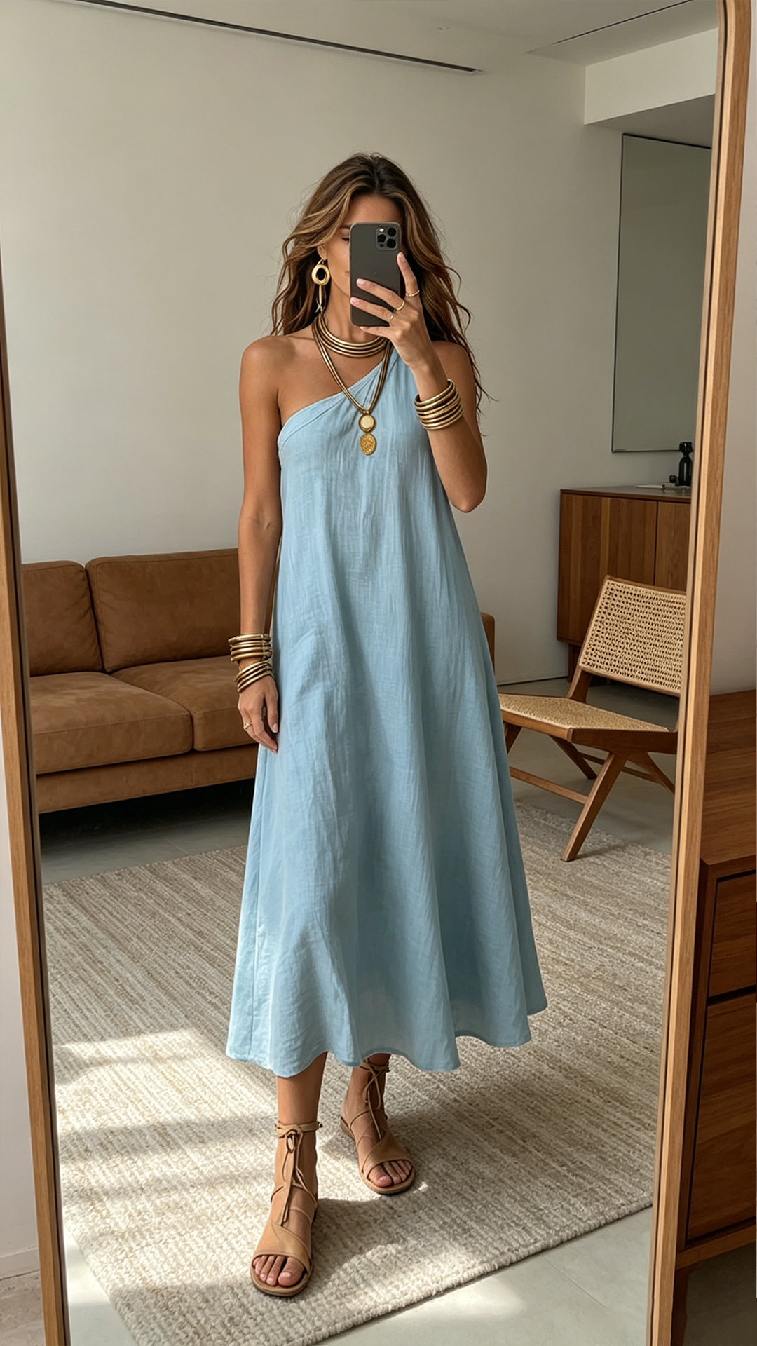 Women's Cotton-Blend One-Shoulder Sleeveless Maxi Dress
