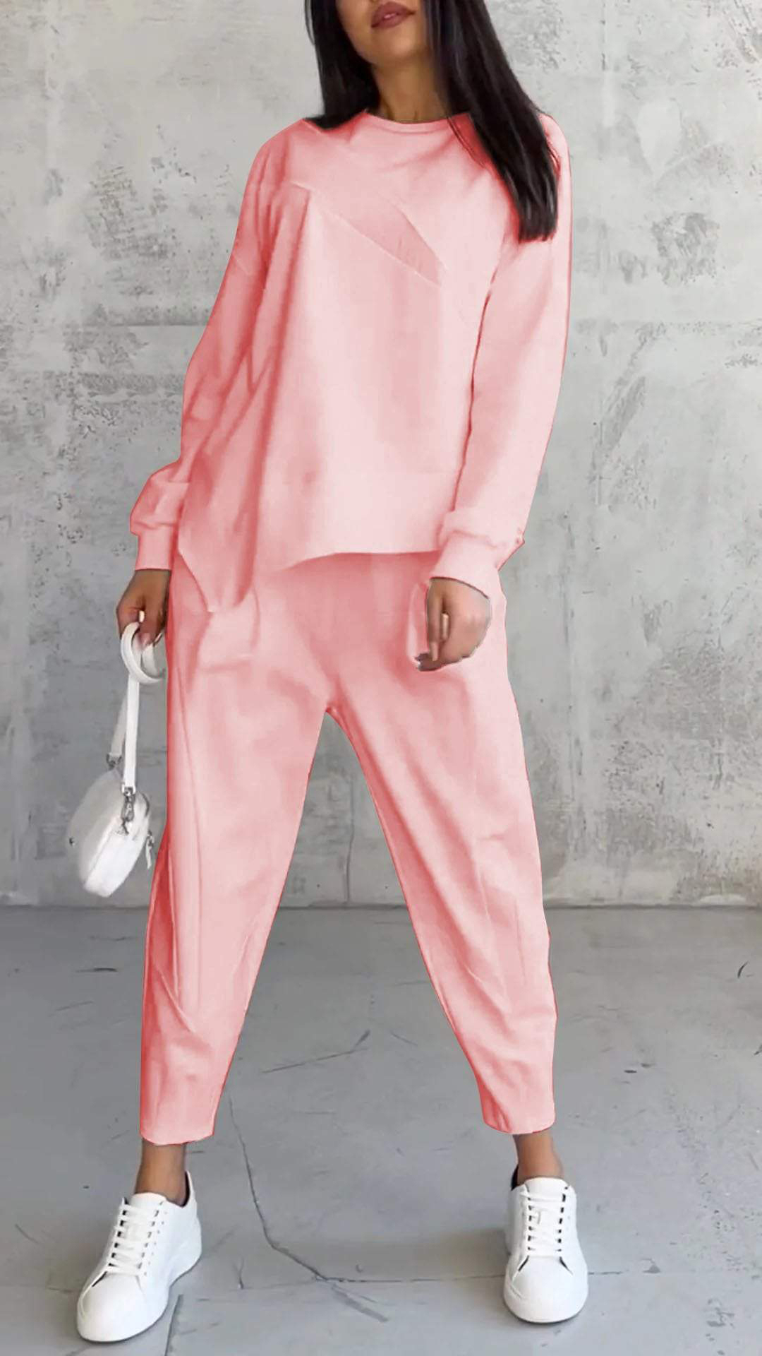 Women's Loose Crew Neck Long Sleeve Sweatshirt and Harem Pants Set
