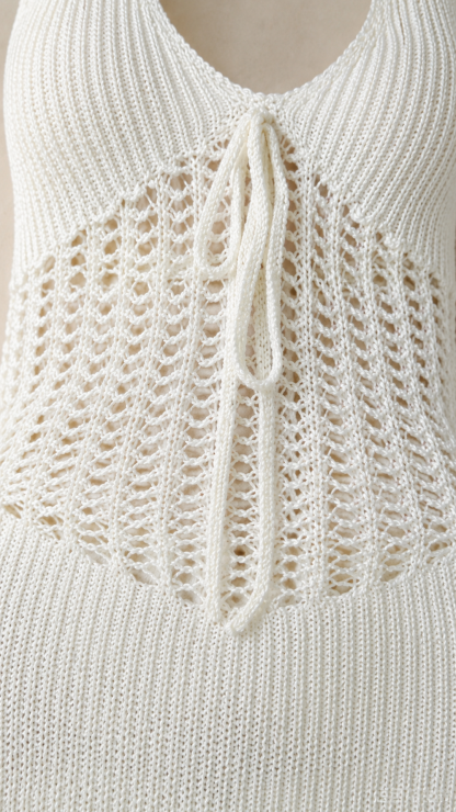White Crochet Knit Beach Cover Up Dress – Backless Halter Mini Summer Resort Dress