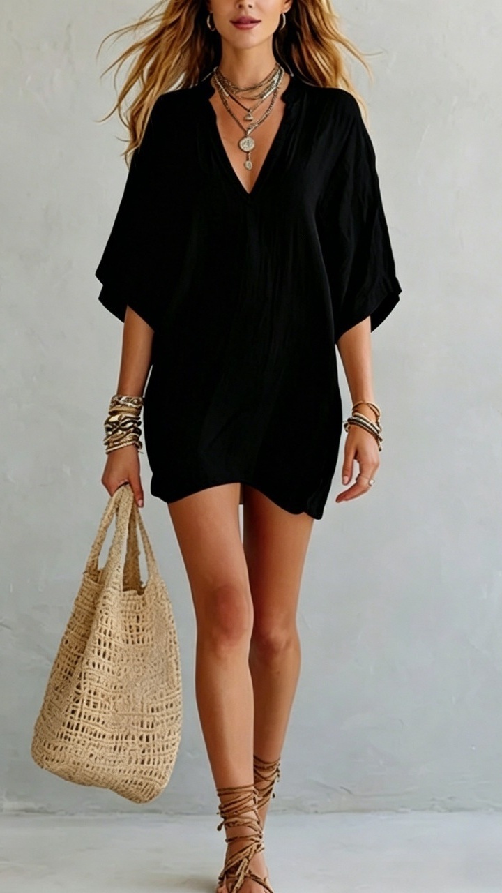 Women's V-Neck Loose Solid Color T-shirt Vacation Style Top