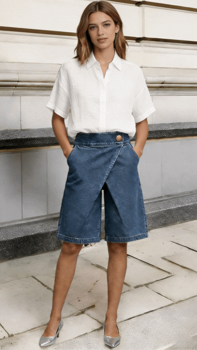 Women's Faux-Denim Asymmetrical Bermuda Shorts