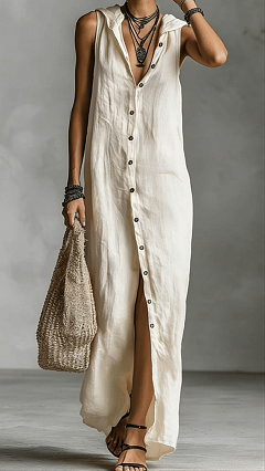 Women's button-down sleeveless hooded dress