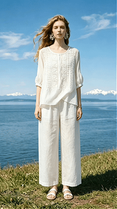 [Copy]Women's Cotton-Linen Sleeveless A-Line Top with Ruffled Hem