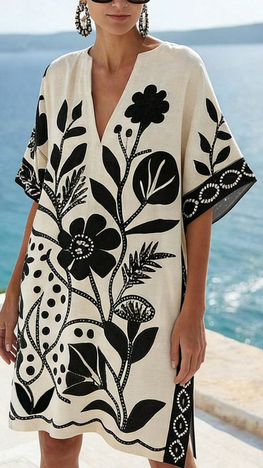 Women's Loose-Fit Printed V-Neck Casual Vacation Dress
