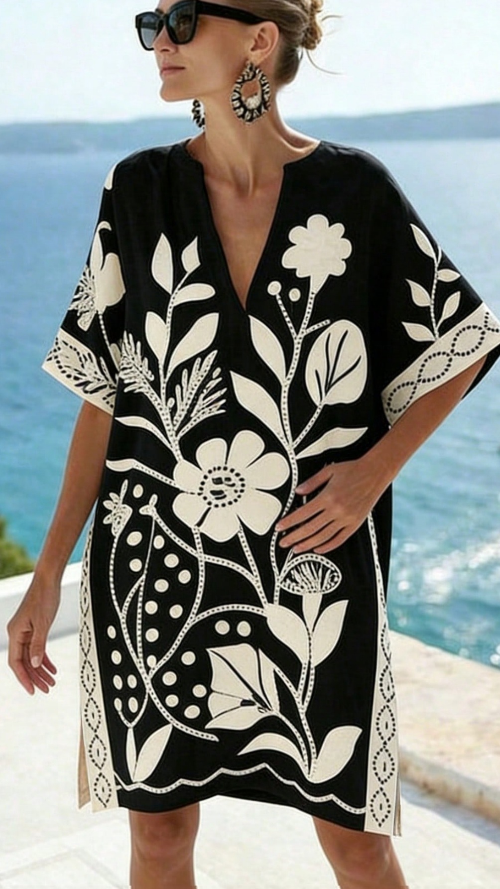 Women's Loose-Fit Printed V-Neck Casual Vacation Dress