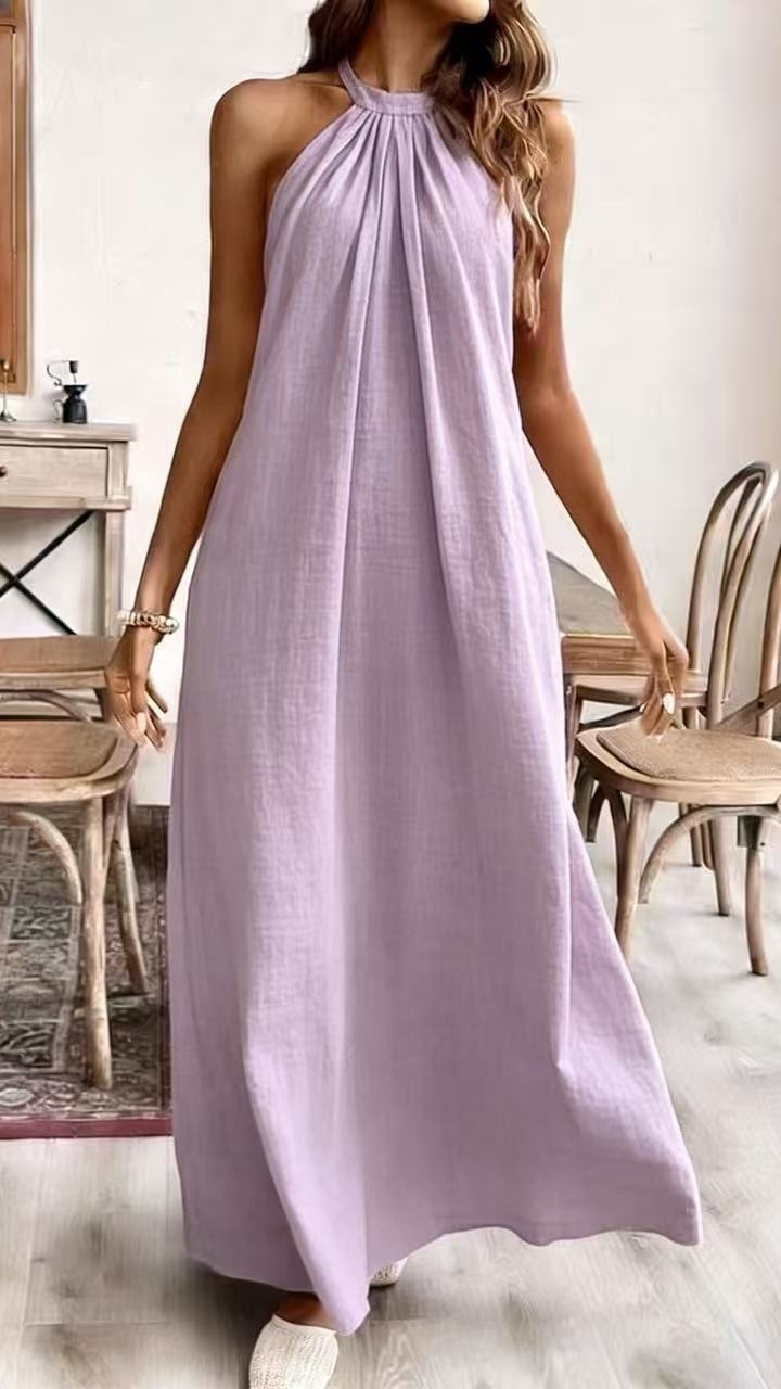 Women's Solid-Color Loose-Fit Stylish Halter Dress
