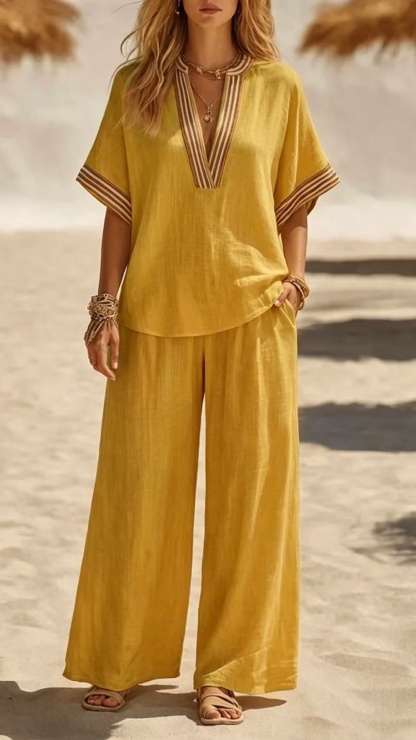 [Copy]Women's Vacation-Style "Hot Girl" Two-Piece Set: Spaghetti Strap Top & Trousers