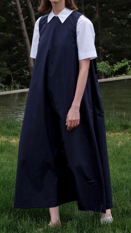 Women's French-style sleeveless open-back cutout dress with a pastoral aesthetic.