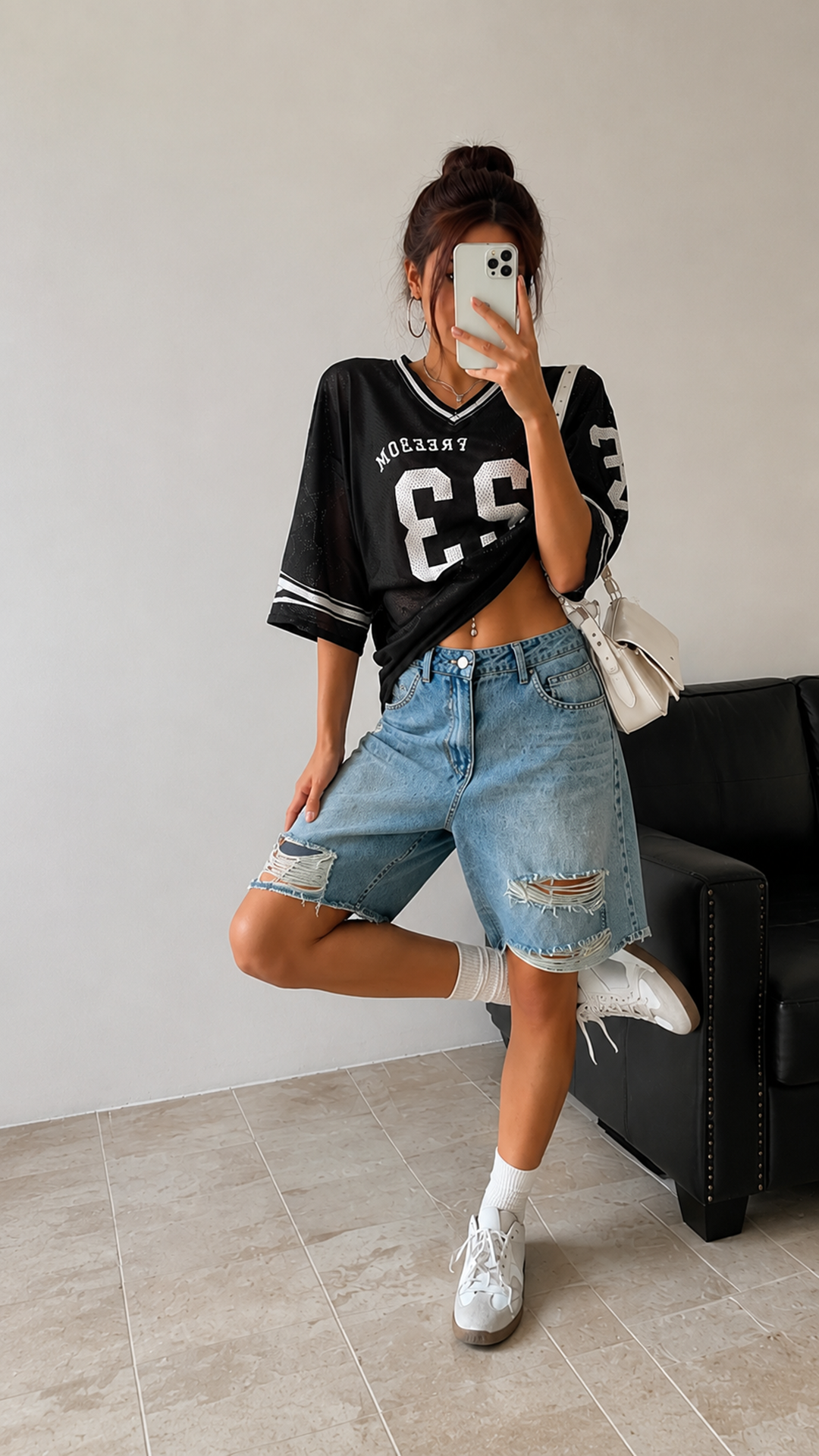Women Light Wash Distressed Straight Leg Denim Bermuda Shorts
