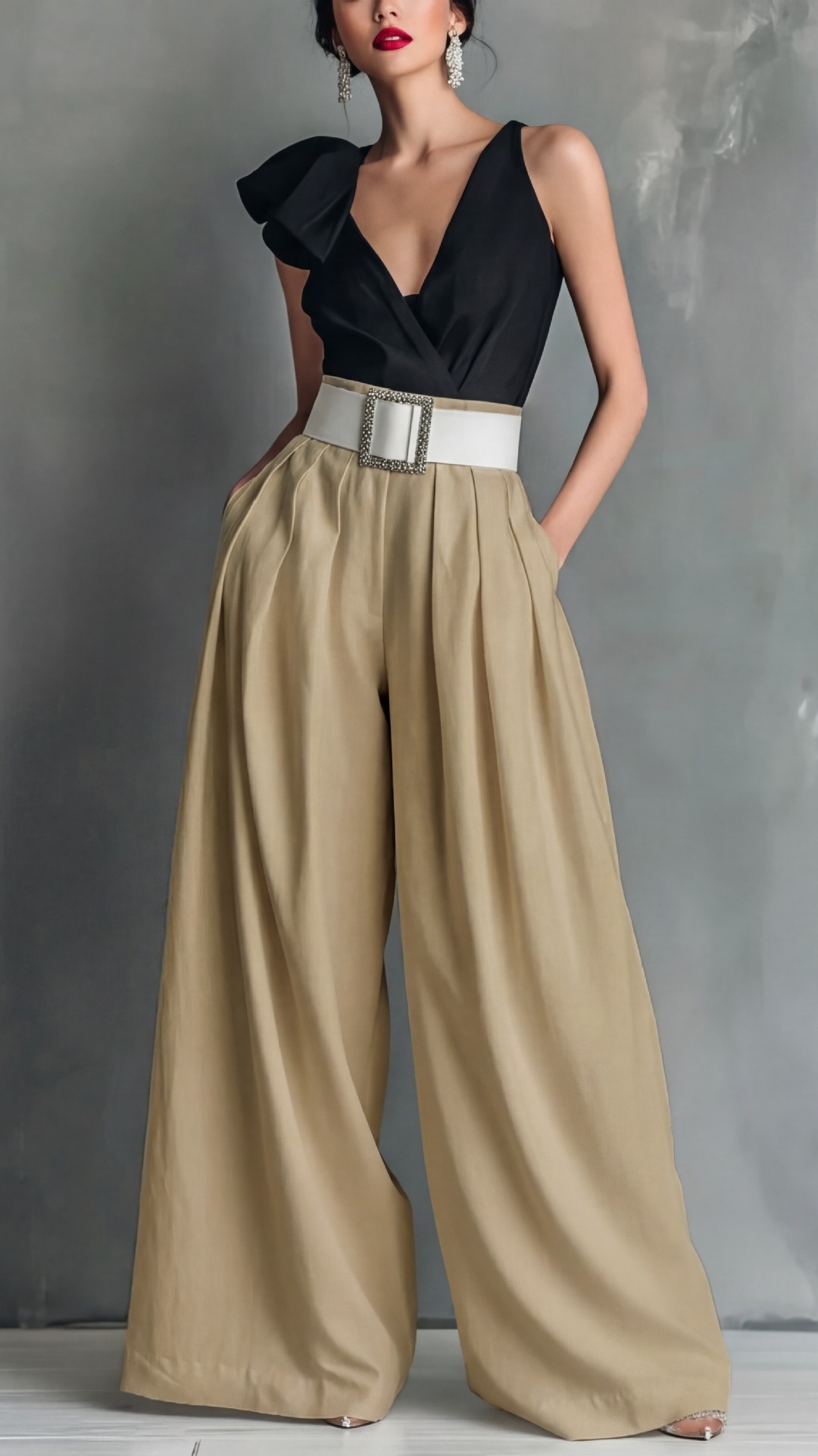 Women's High-Waisted, Loose-Fit, Solid-Color Business Casual Trousers