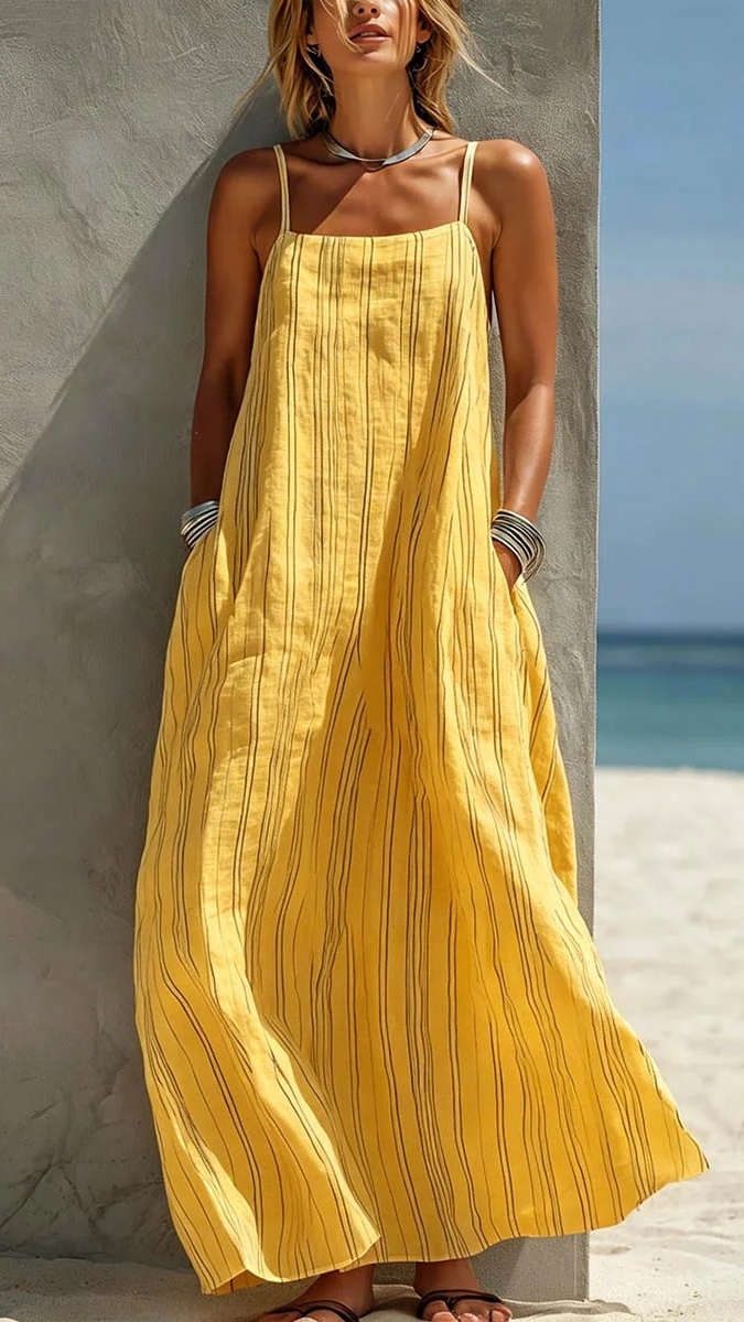Women's Striped Creative Casual Vacation-Style Sleeveless Strappy Dress