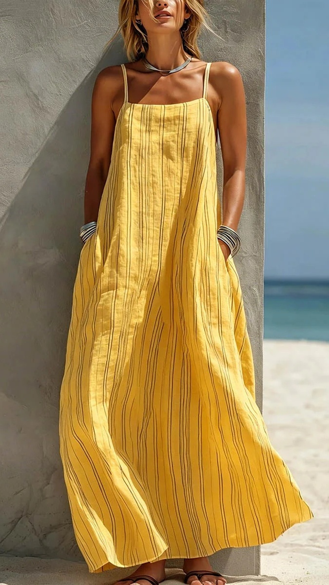 Women's Striped Creative Casual Vacation-Style Sleeveless Strappy Dress