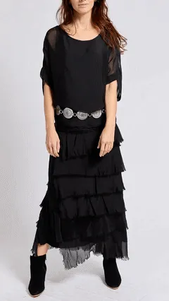 Women's solid color chiffon round neck three-quarter sleeve dress