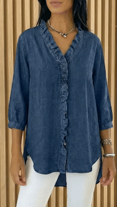New Arrivals🔥 Women's Casual Denim V-Neck Ruffled Shirt