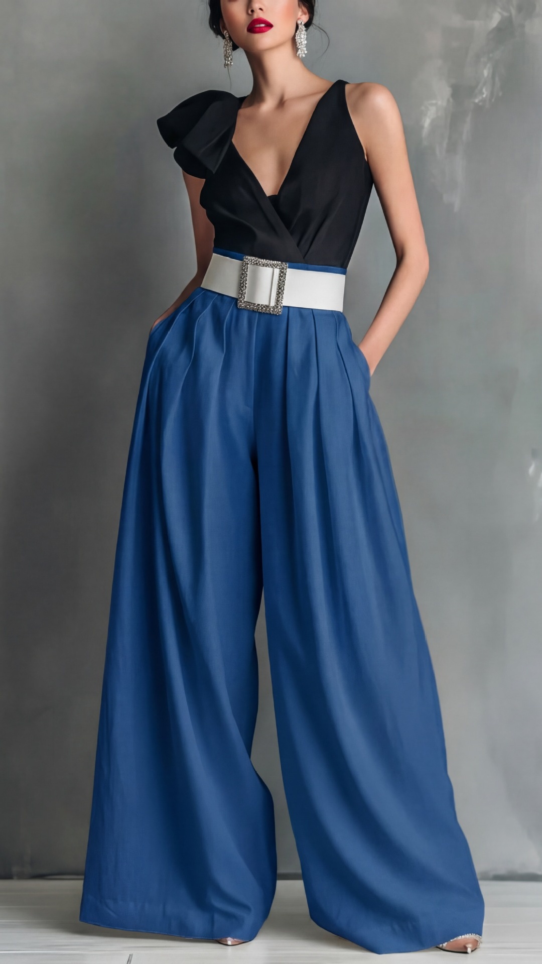 Women's High-Waisted, Loose-Fit, Solid-Color Business Casual Trousers