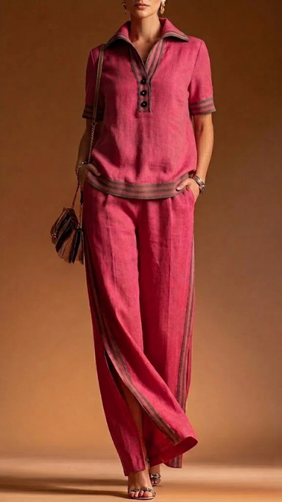Women's Linen V-Neck Casual & Comfortable Two-Piece Top Set