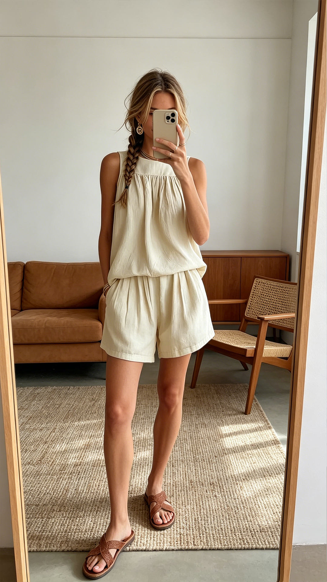 Women's  Cotton Blend Round Neck Sleeveless Top & Matching Shorts Set