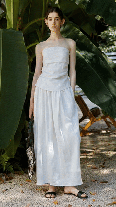 Women's French-style linen strapless top and maxi skirt set