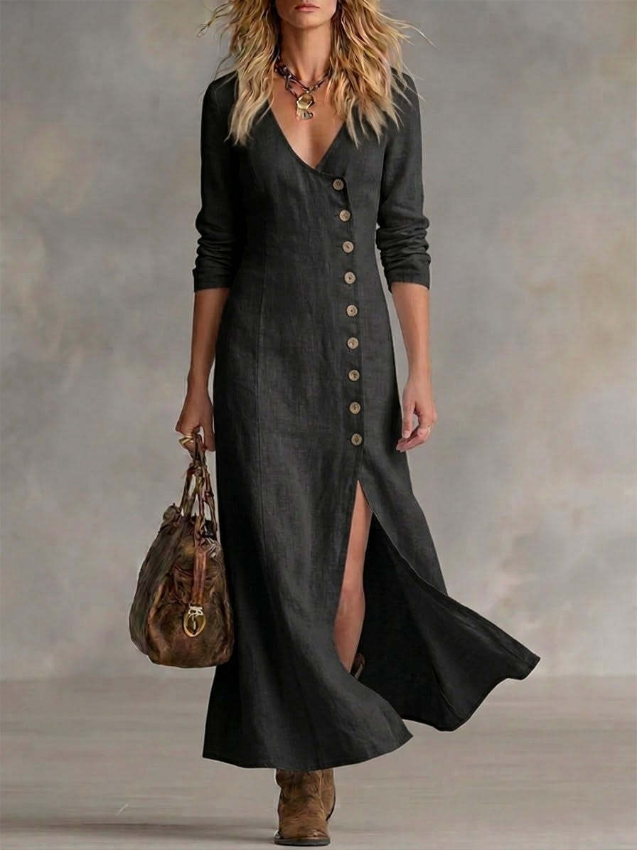 Casual Linen Cotton Button Dress