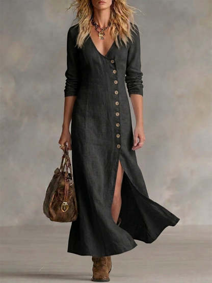 Casual Linen Cotton Button Dress