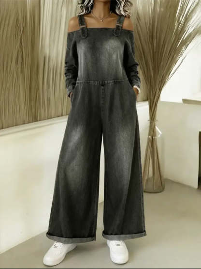 Women's Off-the-shoulder Denim Jumpsuit
