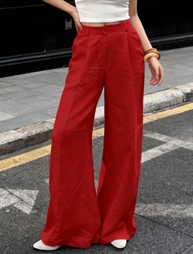 Women's Cotton Linen Pants Wide Leg Chinos Streetwear Basic Casual Full Length Medium Waist Plain