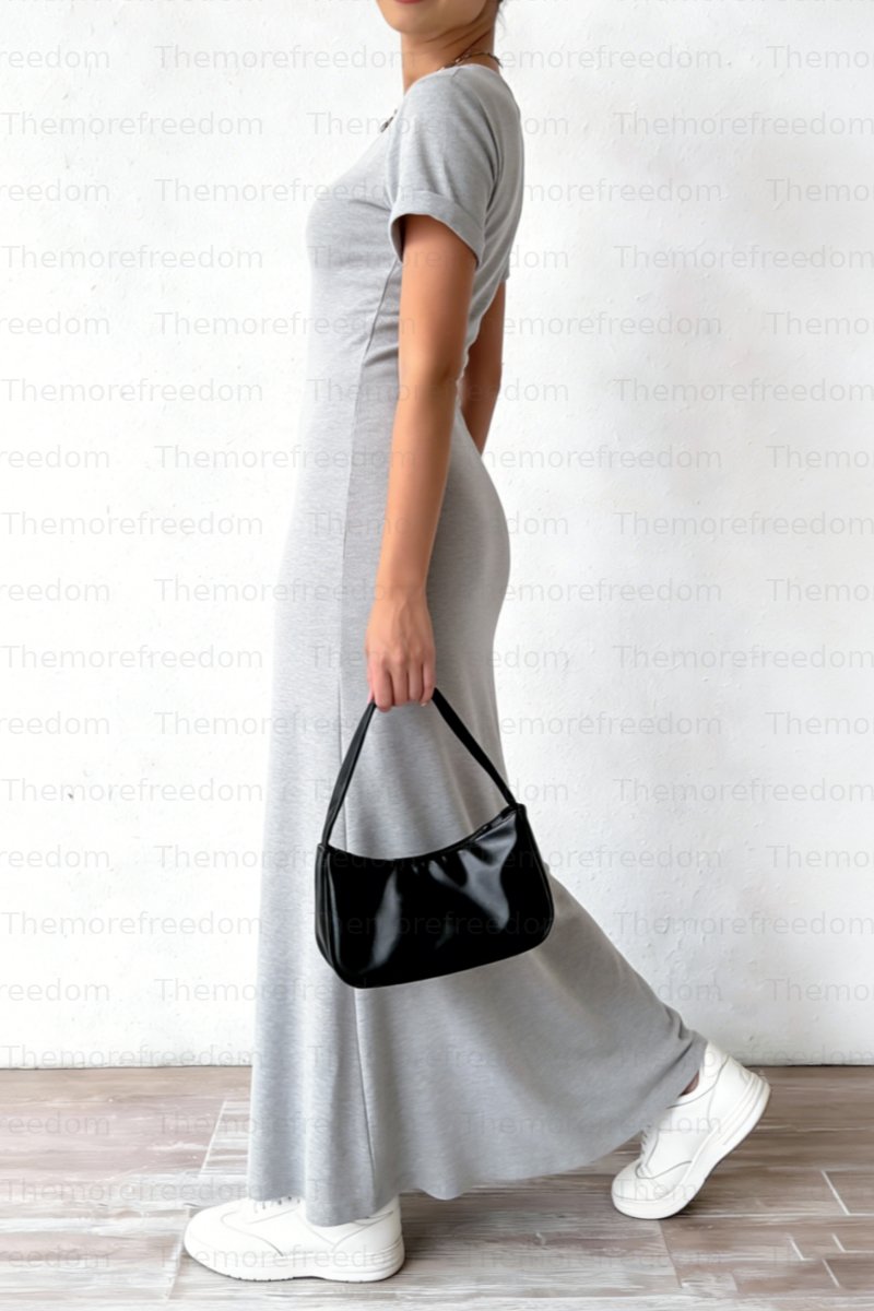 Women's solid color round neck knitted dress, elegant and comfortable (pre-order item)