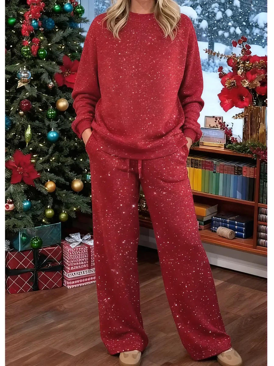 Cozy Sparkle Knit Top and Drawstring Pants Set (Buy 2 Free Shipping)