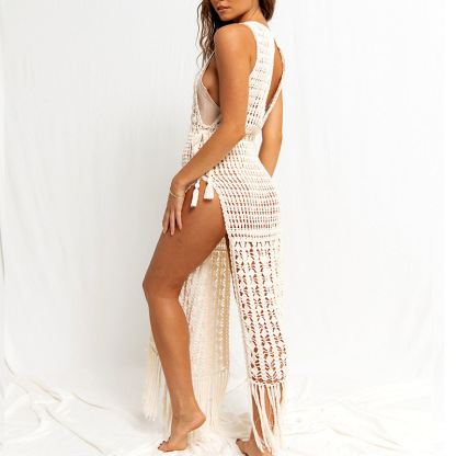 Boho Crochet Knit Tassel Hem Side Slit Dress