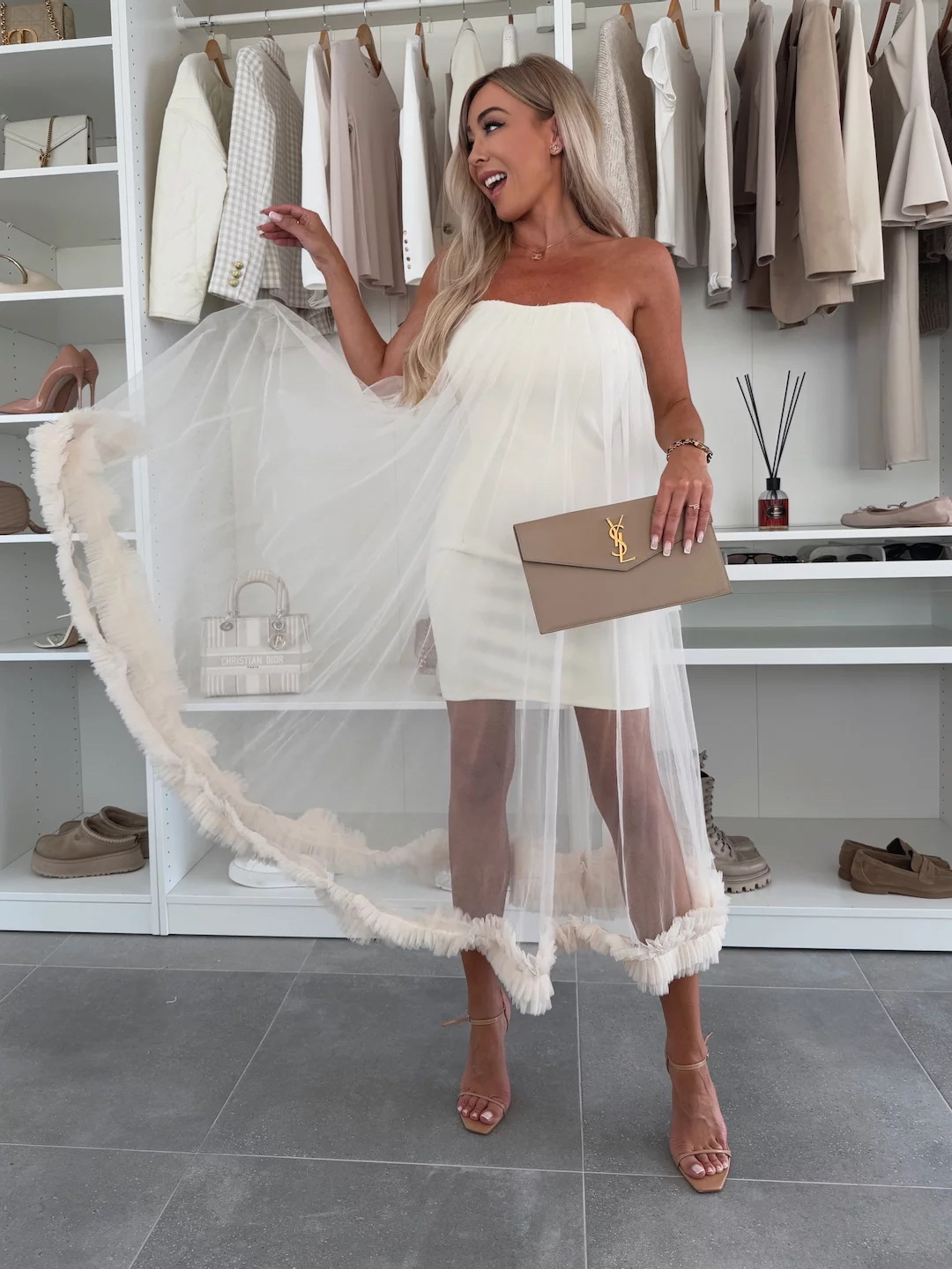 Fairytale Charm Tulle Off Shoulder Ruffles Trim A-line Midi Dress (Buy 2 Free Shipping)