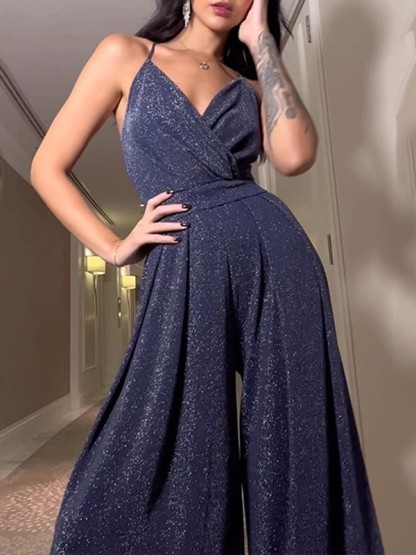 Sparkly Sequin Wide Leg Strap Jumpsuit (Buy 2 Free Shipping)