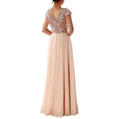 Elegant Sequin Pleated Maxi Evening Dress (Buy 2 Free Shipping)