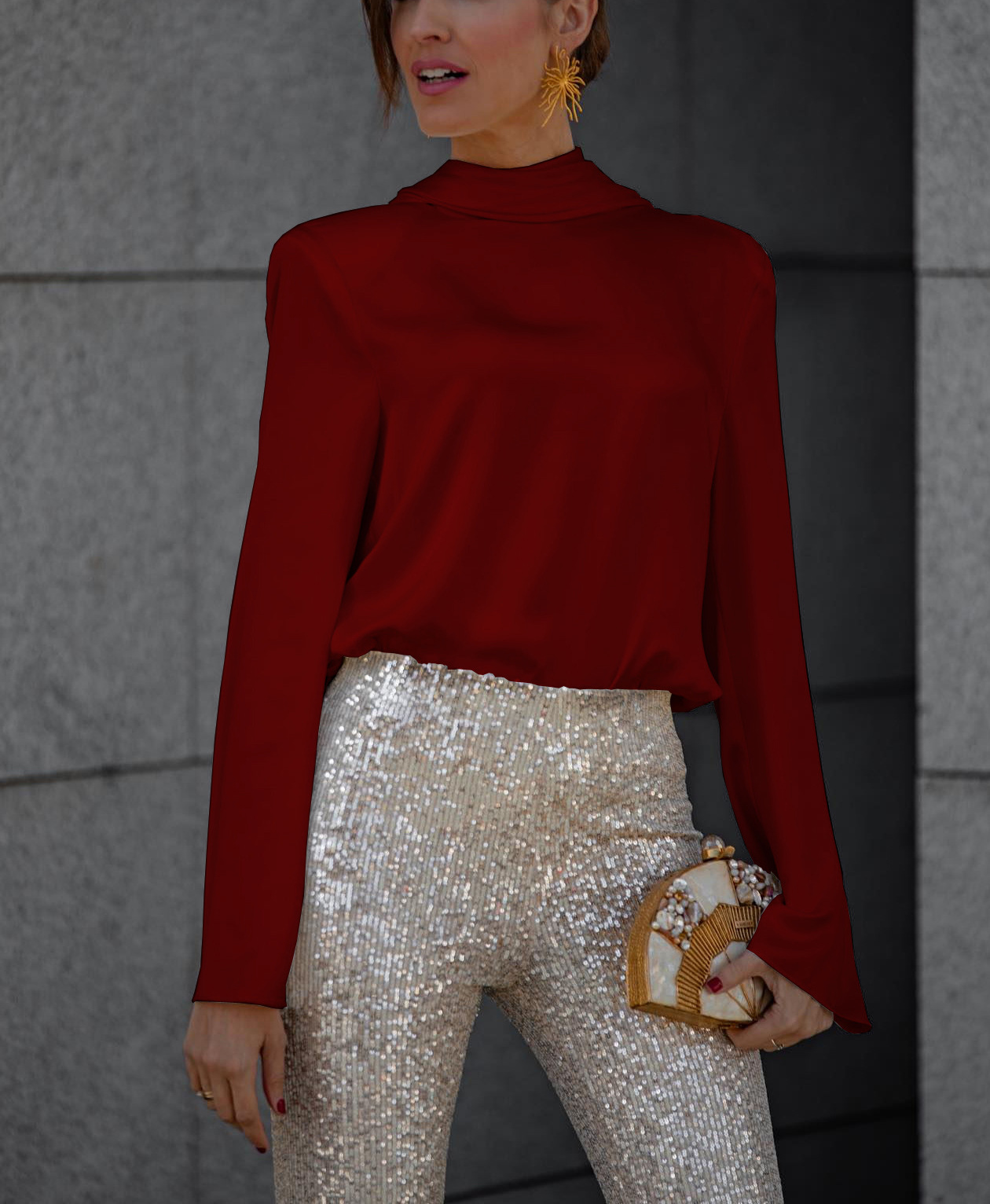 Diva Sequin High Rise Elastic Waist Flare Pants