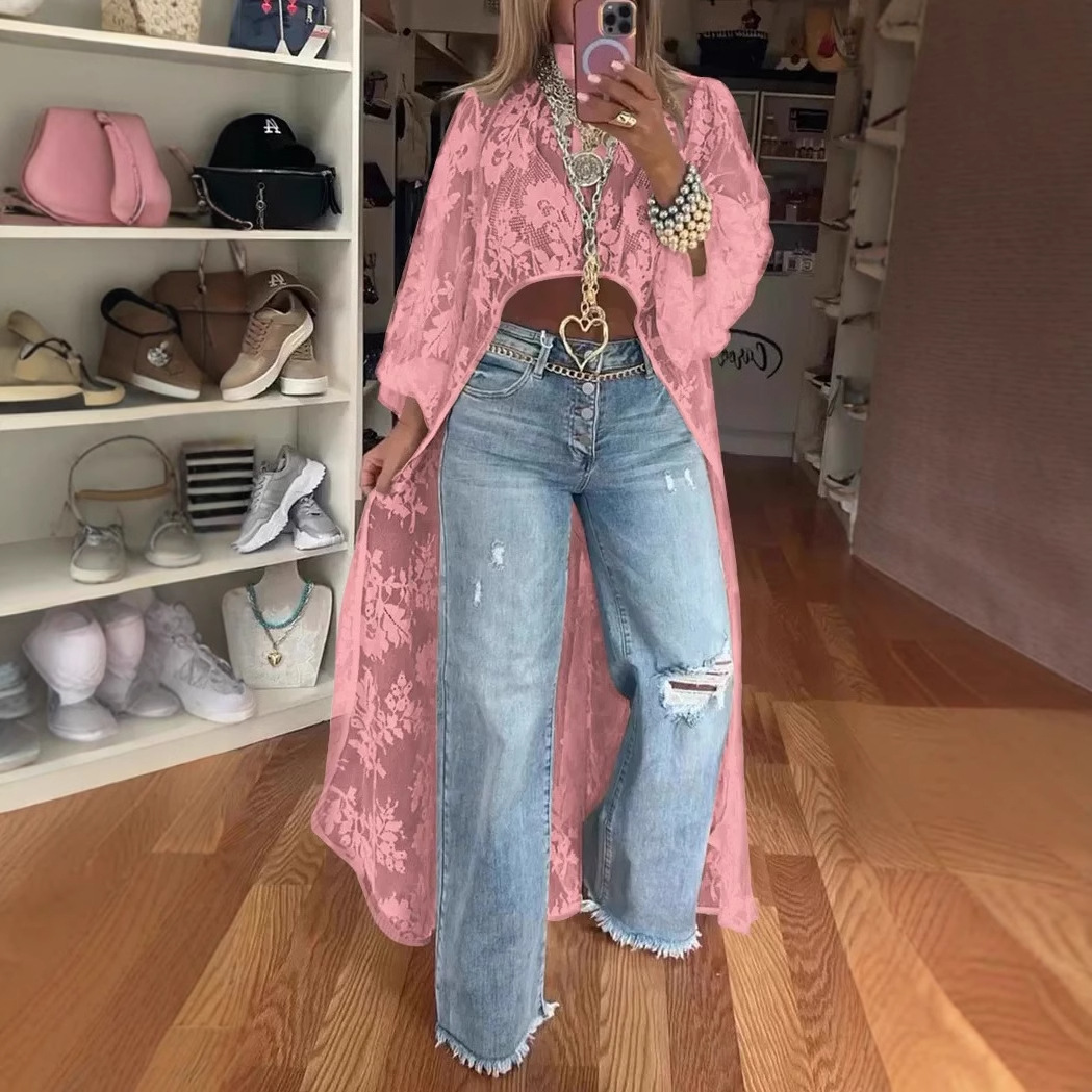 Round Neck Lace Short Front and Long Back Casual Top (Buy 2 Free Shipping)