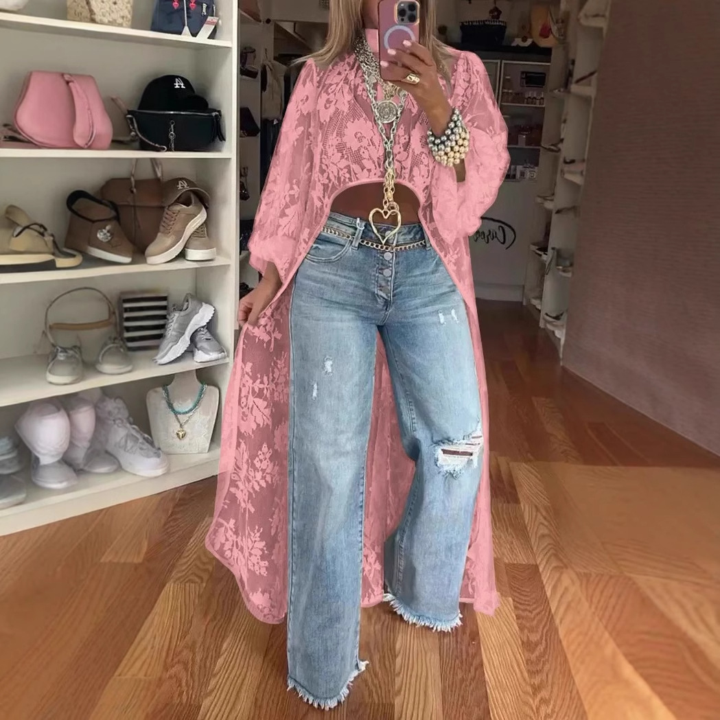 Round Neck Lace Short Front and Long Back Casual Top (Buy 2 Free Shipping)