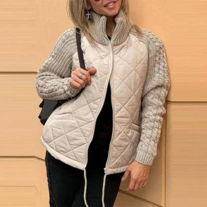 Women's Casual Solid Color Knitted Patchwork Zipped Jacket