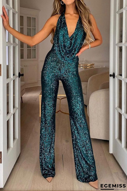 Sequin Halter Boot Cut Jumpsuits (Buy 2 Free Shipping)