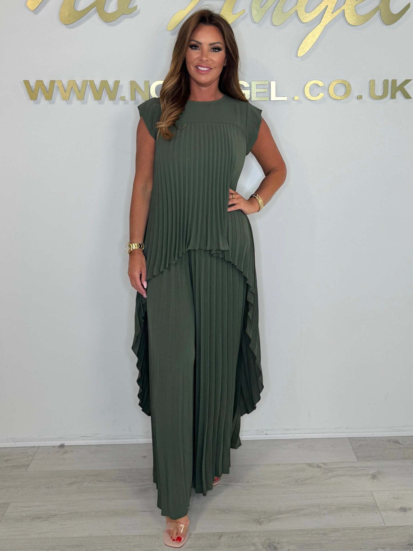 Pleated High Low Top & Trouser Two Piece Set (Buy 2 Free Shipping)